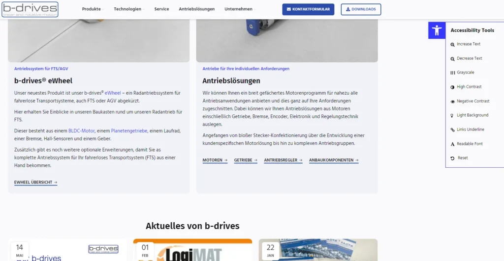 Accessibility Tools zur Barrierefreiheit auf der b-drives Website